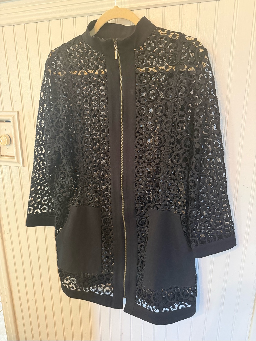 Ming Wang Floral Eyelet Zip up Shirt Jacket Small